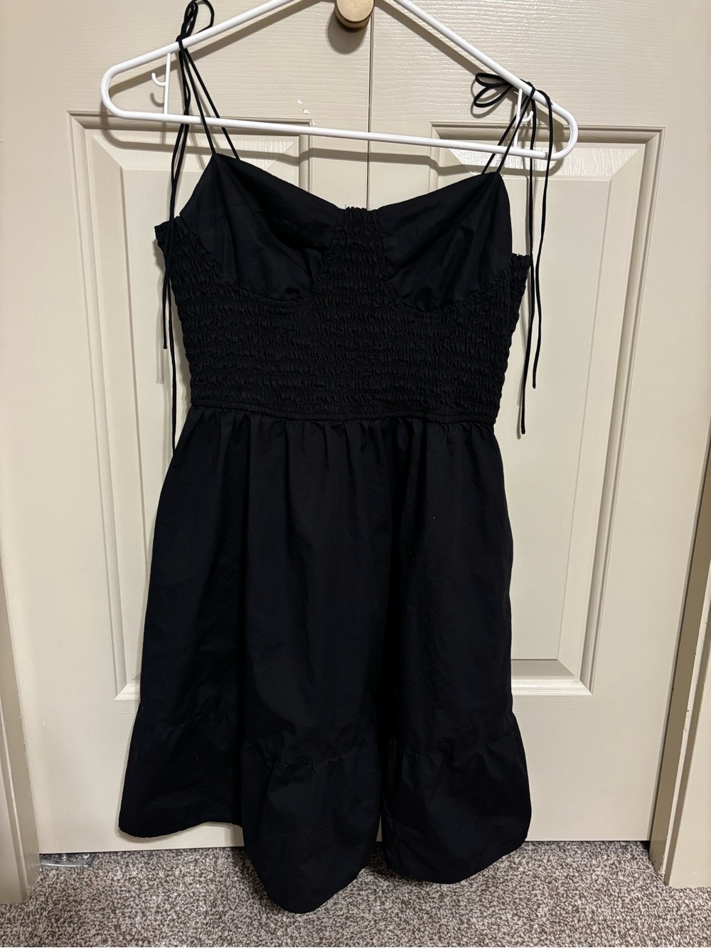 Steve Madden Black Smocked Mini Dress with Tie Straps